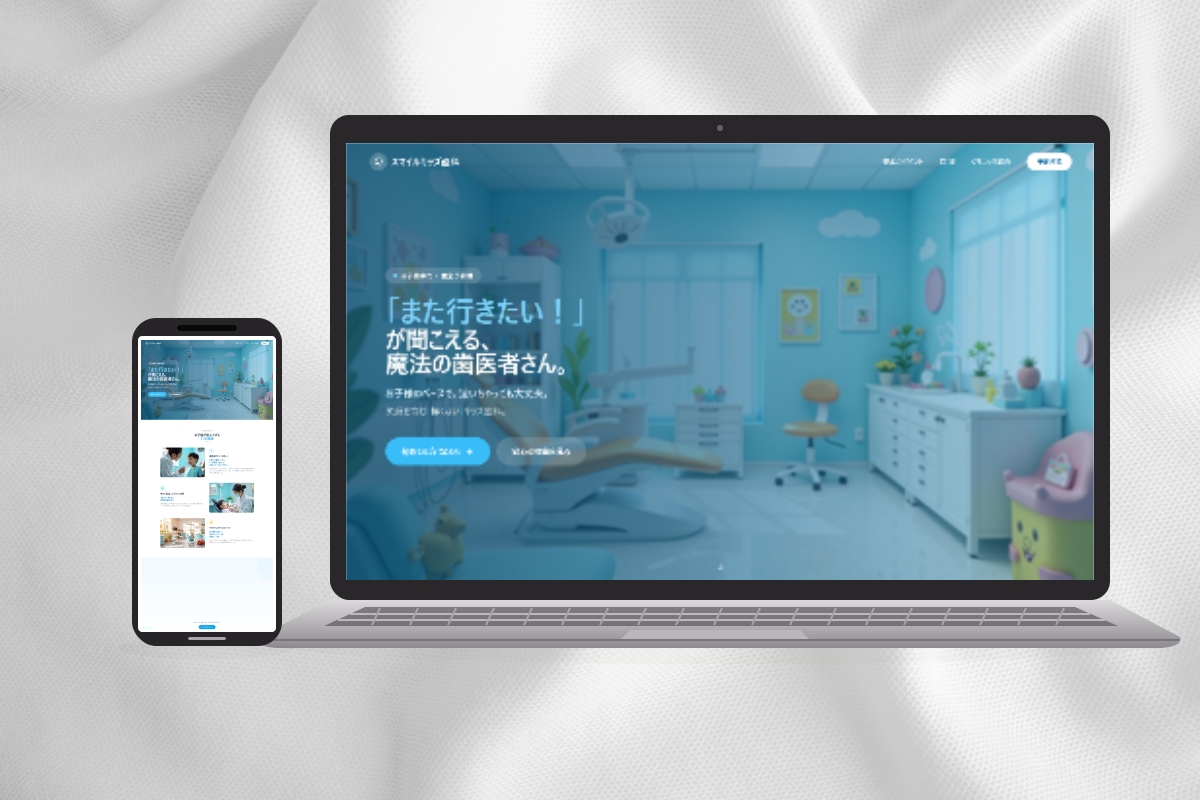 小児歯科LPのPC・スマートフォンモックアップ